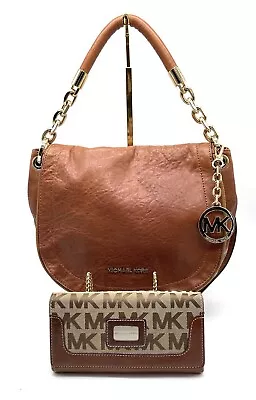 Michael Kors Brown Handbag Wallet Set Leather Shoulder Crossbody Bag Stanthorpe • $129.99