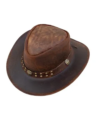 Men's Brown Premium Leather Western Cowboy Studded Hat For Halloween Deadman • $59.99