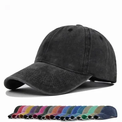 Men's Plain Washed Cap Style Cotton Adjustable Baseball Cap Blank Solid Hat NEW • $6.99