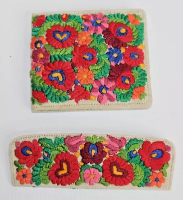 Vintage Matyo Hungary Hungarian Hand Embroidered Wallet/Comb Case Set • $29.99