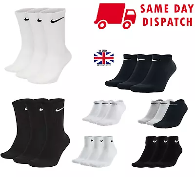 Nike Socks 3 Pairs Pack - Lightweight Crew Ankle Mens Womens Sports • £10.99