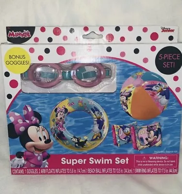 Disney Minnie Mouse 5pc Swim Set With Goggles Swim Ring Beach Ball Arm Floats • $14.99