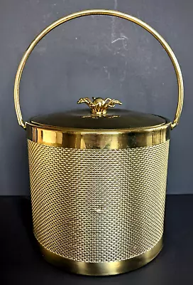 Vintage Hollywood Regency Style Metal Ice Bucket Plastic Liner Lid With Flower • $26.36