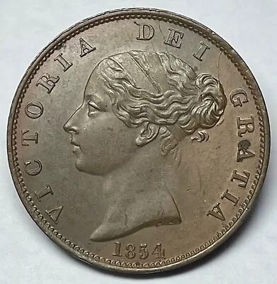 1854 Queen Victoria Halfpenny With Traces Of Original Lustre EF/AUNC • £50