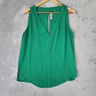 Veronica M Sleeveless Blouse Top Womens Size Medium Green Slit Back V-Neck USA • $10.17