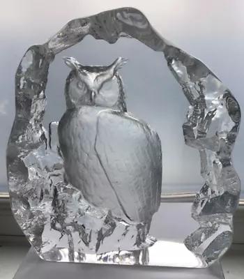 Mats Jonasson  Crystal Art Glass  Owl  Medium Sculpture Paperweight Signed • £24.99