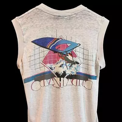 VTG 80s Ocean Pacific OP Surf Graphic SINGLE STITCH THIN Sleeveless T Shirt S • $16.28
