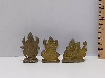 Vintage Small Brass Amulets Statues Hindu Gods Vishnu Laxmi Ganesha  • $33.29