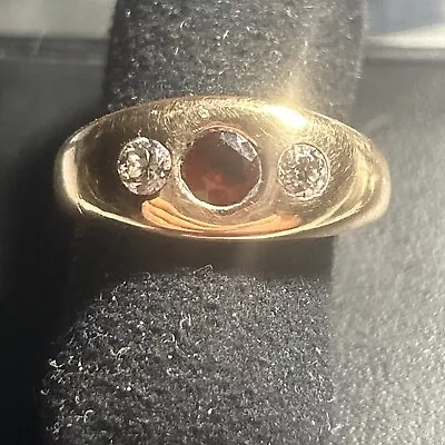 Mens 14k Antique Garnet /European Cut Diamond  Gold Ring Heavy!!! 9.3g Sz 11.5 • $600