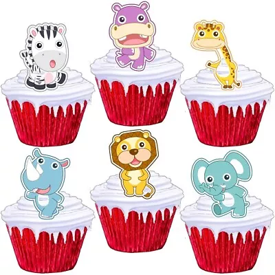 Jungle Animals Stand Up Cup Cake Toppers Edible Birthday Party Decorations • £2.25