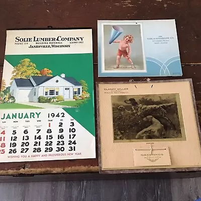 3 Vintage 1942 Advertising Calendars Gerlach-Barklow Clancy Miller Solie Lumbe • $9.99