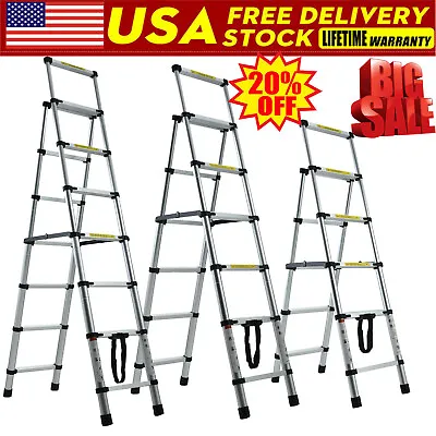 Aluminum Telescopic Extension Ladder A-Frame Folding Step Multi Purpose Non-Slip • $80.30