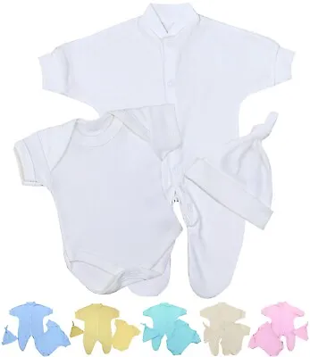 BabyPrem Premature Baby Clothes 3 Piece Set Sleepsuit Vest & Hat 1lb -7.5lb • £11.99