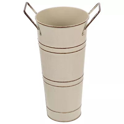 Galvanized Flower Vase Rustic Iron Bucket With Handle-RO • £11.78