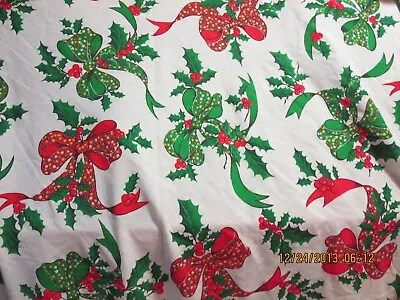 Vintage-christmas Tablecloth--holly And Bows All Over--74  X 64 ==#y36-4 • $9.99