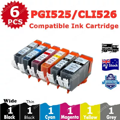6x Non-OEM Ink Cartridge PGI525 CLI526 + Grey For Canon PIXMA MG6150 MG6250 8150 • $15