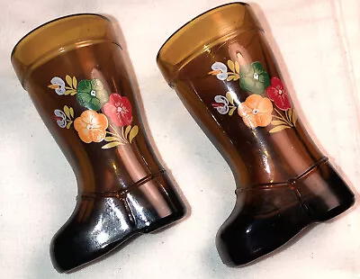 VINTAGE AMBER GLASS 2 BOOTS TOOTHPICK HOLDER / SHOT GLASS ? ITALY 1960s MOD DEP • $12.50