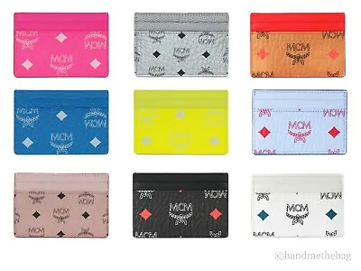 MCM Mini Original Spectrum Diamond Visetos Logo Leather Card Case Holder Wallet • $115