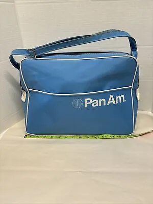 Vtg 1970s Pan Am Airline Blue Canvas Carry-On Travel Bag Tote PAN AMERICAN Nice • $20