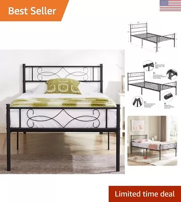 Metal Platform Bed Frame With Headboard - Sturdy Steel Slat Support - Twin Size • $113.99