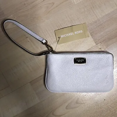 NWT MICHAEL KORS Jet Set 35S6GTTW2L Optic White Wristlet Clutch Leather Bag • $74.11