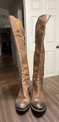 Vince Camuto Tall Riding Boots Brown Leather Side Zip VC-BOLLO Womens Size 8.5B • $35