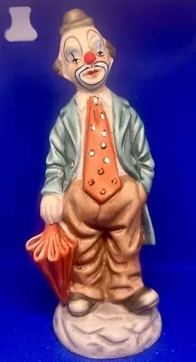 Vintage Ceramic Hobo Clown With Umbrella Orange Tie Figurine • $5.94