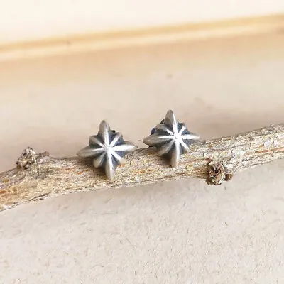 Oxidized 925 Sterling Silver Tiny Cross Star Small Stud Earrings Gothic Unique • $14.50