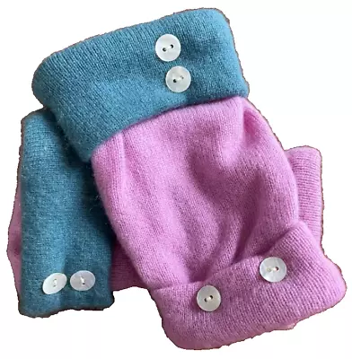 Fingerless Gloves Pink Teal 100% Cashmere One Size S M L Os Mittens Arm Warmers • $28.49