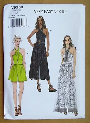 Vogue Very Easy Sewing Pattern V9259: Lady's Halter Neck Romper & Jumpsuit: 6-14 • £15.75