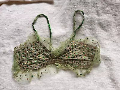 Vintage Circus Costume Teen Showgirl Brassiere. Green Tulle & Sequins Trapeze • $36.63