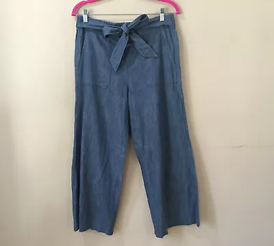 J.Crew Pants Denim Wide Leg Blue Chambray  Womens Sz 8 M Elastic Tie Waist • $25