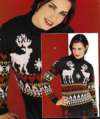 Knitting Pattern Copy Ladies Designer Intarsia Christmas Jumper 33-47  Bust 414F • £3.59