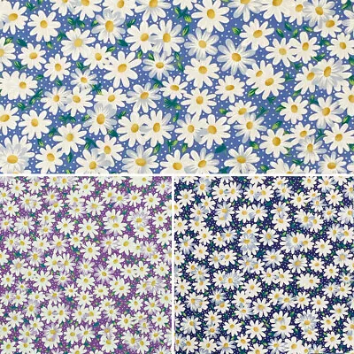 100% Cotton Poplin Fabric Crazy Daisy Daisies Bunched Floral Flowers • £3.90