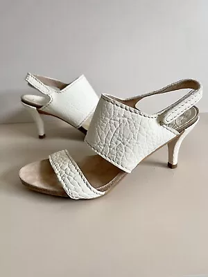 PEDRO GARCIA White/ivory Leather Sling Back Sandal Heels Sz 38/7.5-8 • $45