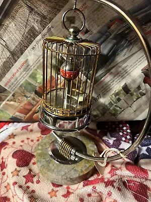 Vintage Mechanical Bird In Cage Wind-Up Novelty Clock With Stand Works Japan • $125