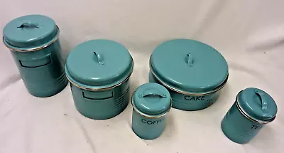 Lot Of 5 Typhoon Vintage Look Storage Canister Set Farmhouse Kitchen Teal Blue • $44.99