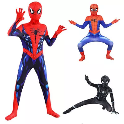 Kids Boys Marvel Spiderman Superhero Cosplay Costume Fancy Dress Party Jumpsuit • £15.16