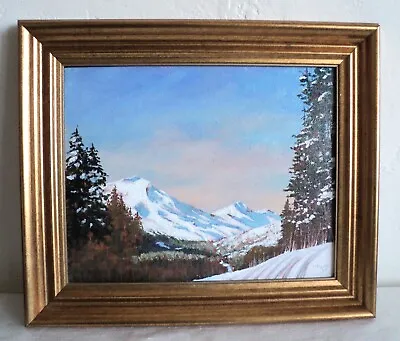 Vtg Original WINTER LANDSCAPE PAINTING Mountains Snow Pine Trees SIGNED Framed • $67.46