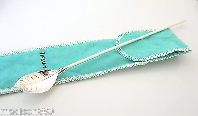 Tiffany & Co Leaf Mint Julep Iced Tea Spoon Straw Rare W/ Pouch Silver Gift Love • $198