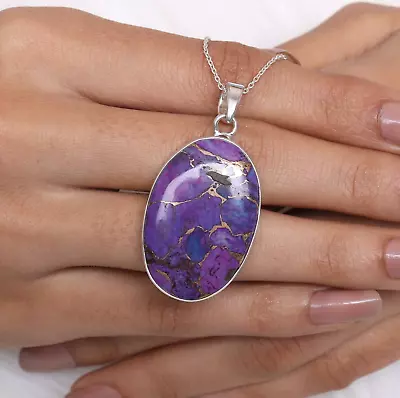 Purple Copper Turquoise Gemstone 925 Sterling Silver Beautiful Pendent SK2006 • $13.72