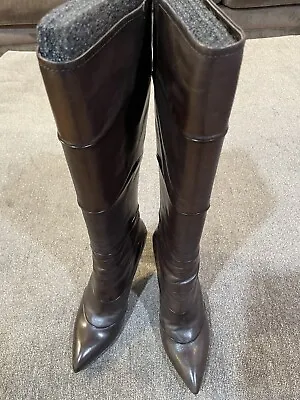 VIA SPIGA Brown Leather Knee High 4  Heel Boots 7 1/2” Stiletto • $39.99