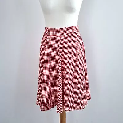 Collectif Skirt Gingham Red White Check A Line Flared Retro 50s Pinup 12 Medium • £16