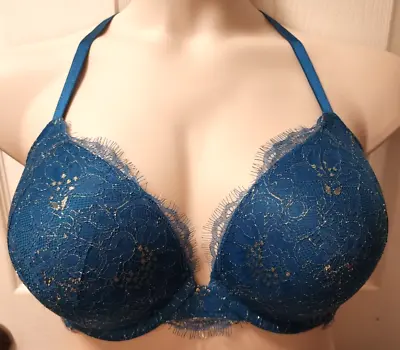 NEW - Victoria's Secret - Teal Floral Lacey Underwire Pushup Bra - Size 36DDD • $16.95