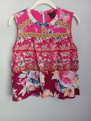 Anthropologie Vineet Bahl Top Pink Sleeveless Floral Print Size Small • $22