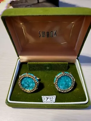 $9.90 • Buy Vintage Swank Cufflinks - Turquoise And Gold Tone
