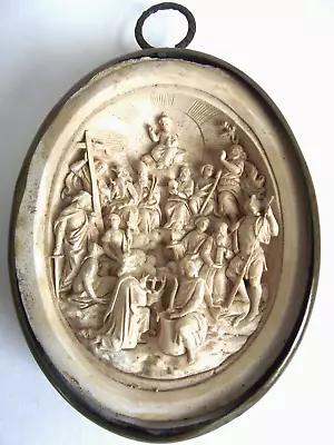Antique CHRIST 6  Miniature Carved Gesso Relief Religious Scene Plaque Medallion • $550