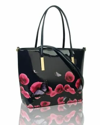 £25.99 • Buy New Women Floral  Butterfly Print Large Patent Leather Tote Handbag Shoulder Bag