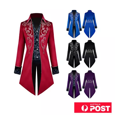 Men Vintage Steampunk Costume Tailcoat Jacket Gothic Victorian Frock Retro Suit • $40.45