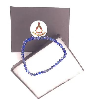 Elegant Genuine Gemstone Lapis Lazuli Faceted 4mm Bracelet 7  Christmas Gift 860 • £12